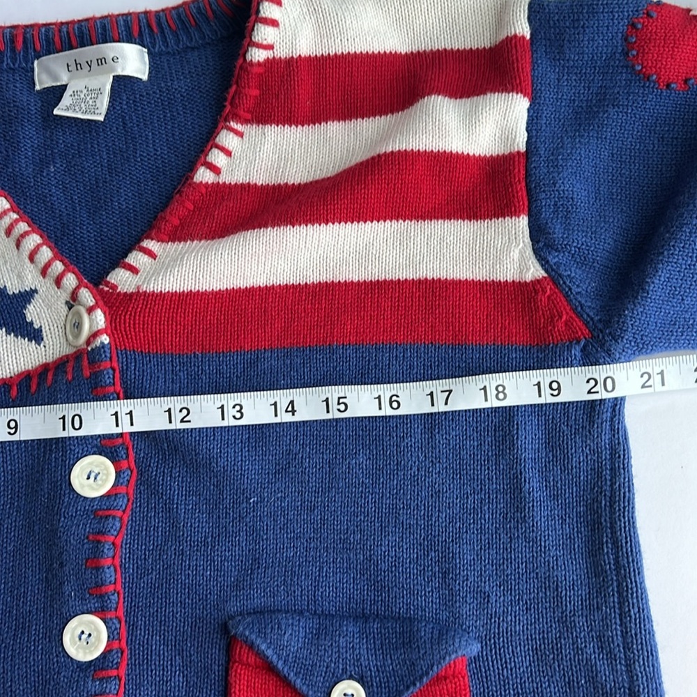Thyme Nautical Patriotic Knit Cardigan - Red, White, and Blue 4th  Sz L ⚫️ - Picture 7 of 8